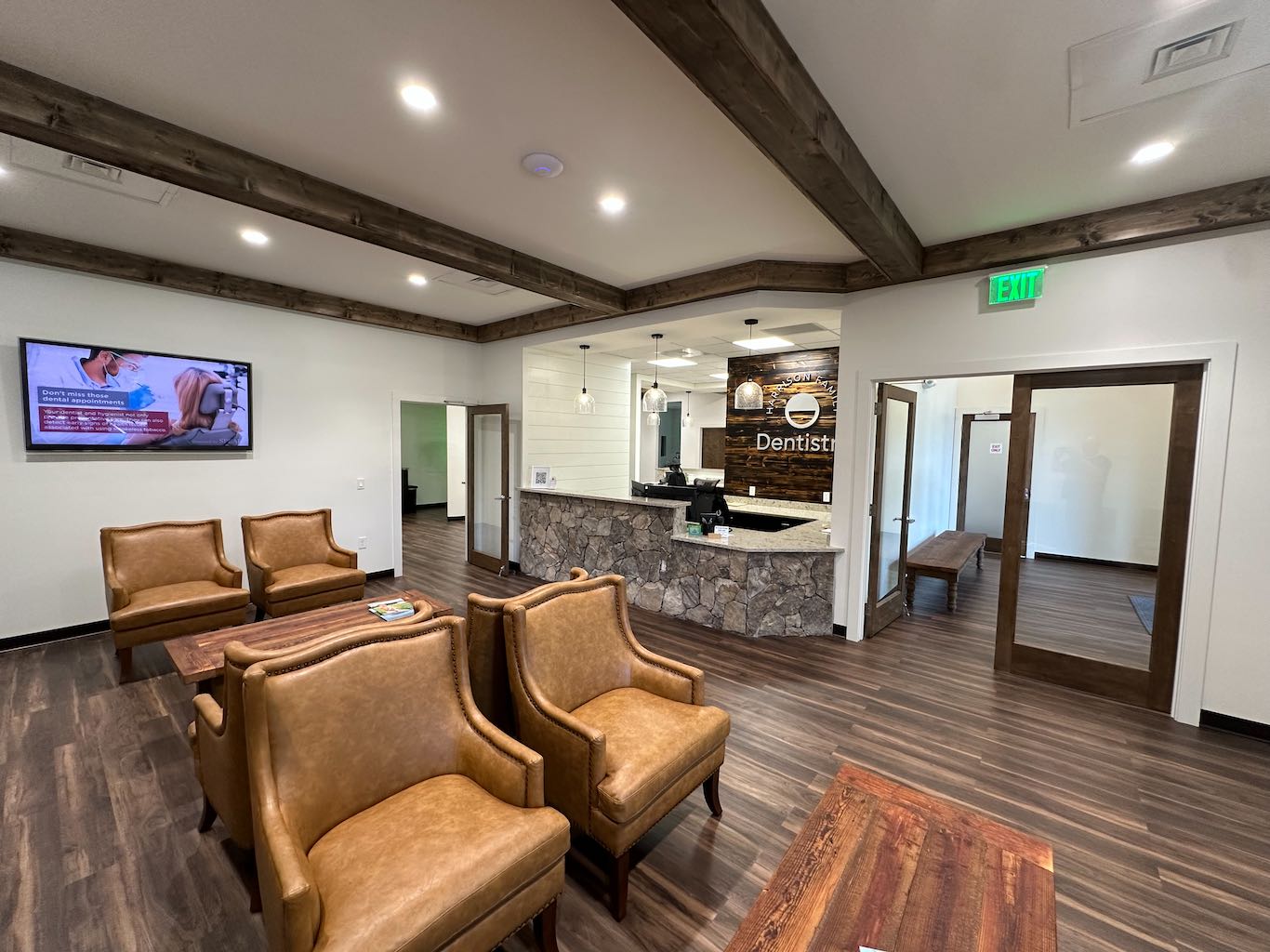 Modern waiting room at Harrison Family Dentistry in Chattanooga with comfortable seating and contemporary design
